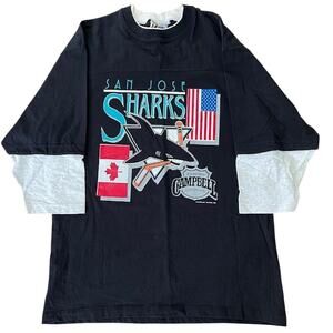 VTG Locker Line San Jose Sharks Jersey Style TShirt Adult XL Hockey NHL 1993 USA